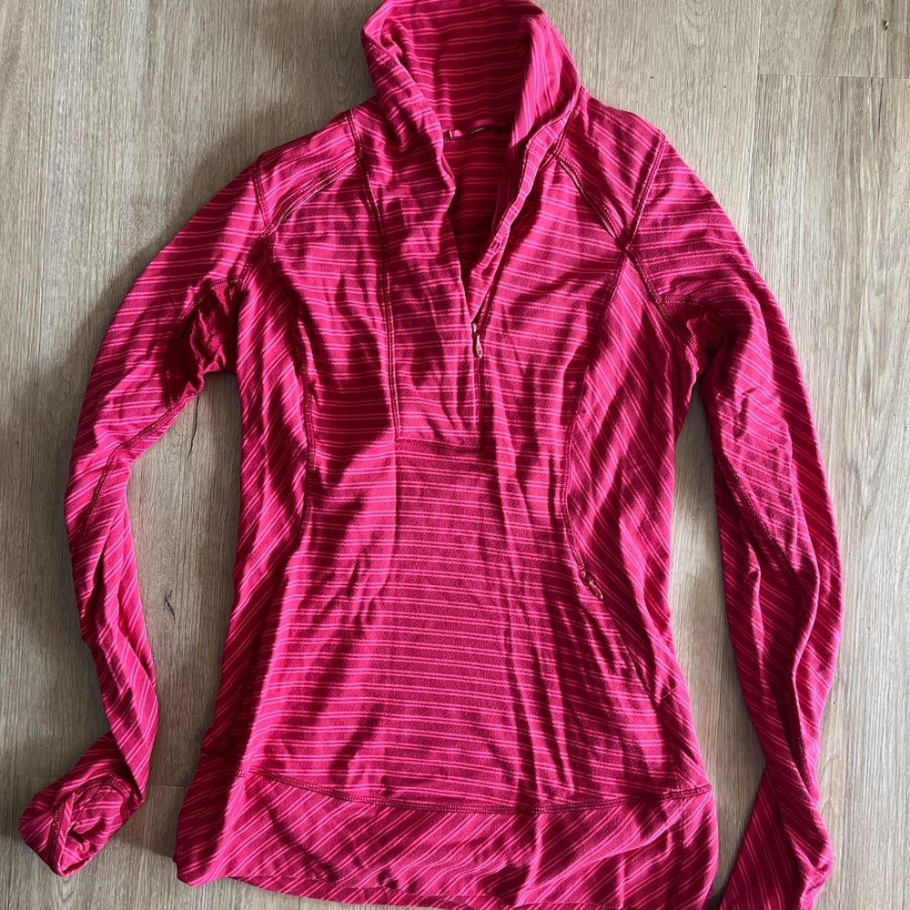 Lululemon pullover half zip. Size 6. Red/pink stripe.